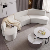 White curved sectional sofa with velvet upholstery for modern living room decor